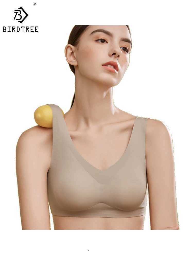 BirdTree Lining 92.1% Silk Braless Bra Women Solid Simple Comfortable Breathable Underwear 2024 Spring Summer New P41963QD Z250730