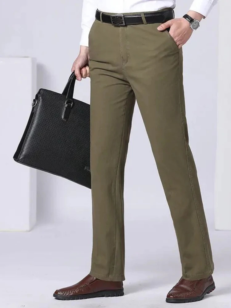 Mens 100% Cotton Summer Thin Pants Autumn Suit Pant Slacks High Waist Straight Loose Bland Solid Business Casual Gozbkf 250731