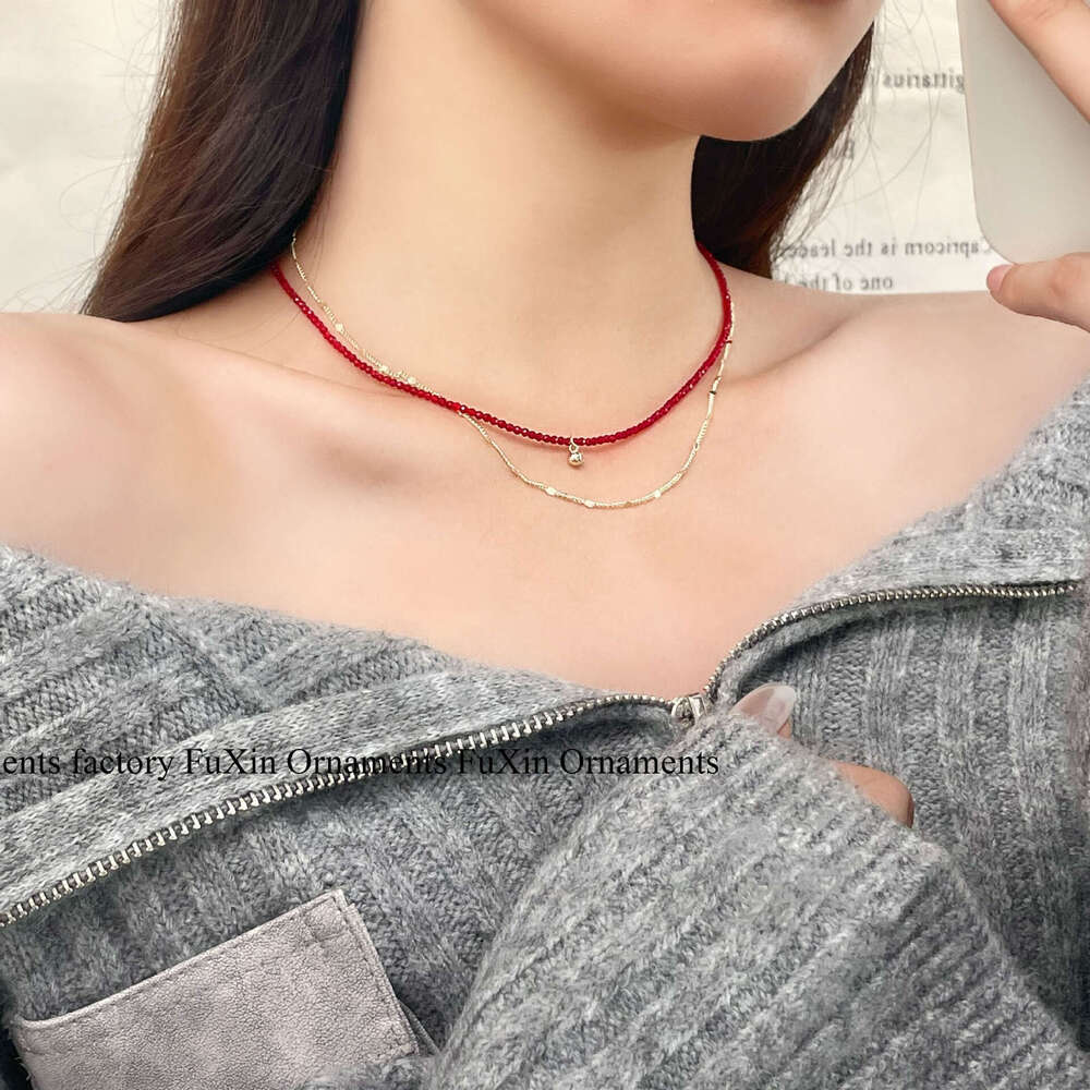 Ultra-fine Minimalist Metal Chain New Niche Necklace High-end Versatile Collarbone Accessory Double-layer Pearl Stacking 14c