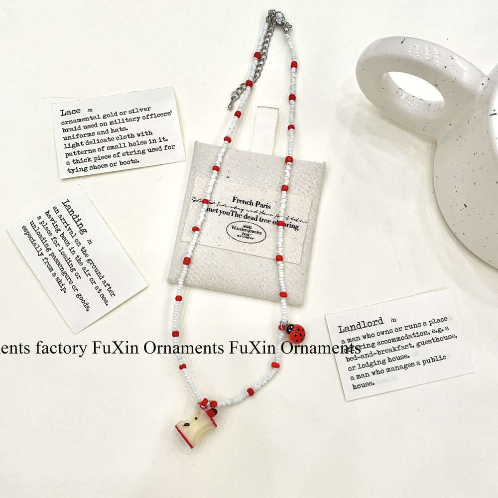 Creative Design Fun Apple Core Beaded Necklace for Women, Small Multi-element Collarbone Chain, Cute and Simple Versatile cf7