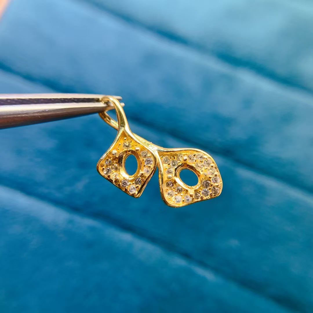 925 silver Semi Mount gemstone pendant setting with 18K gold plating 3mm*4mm gemstone Pendant tray for jewelry making