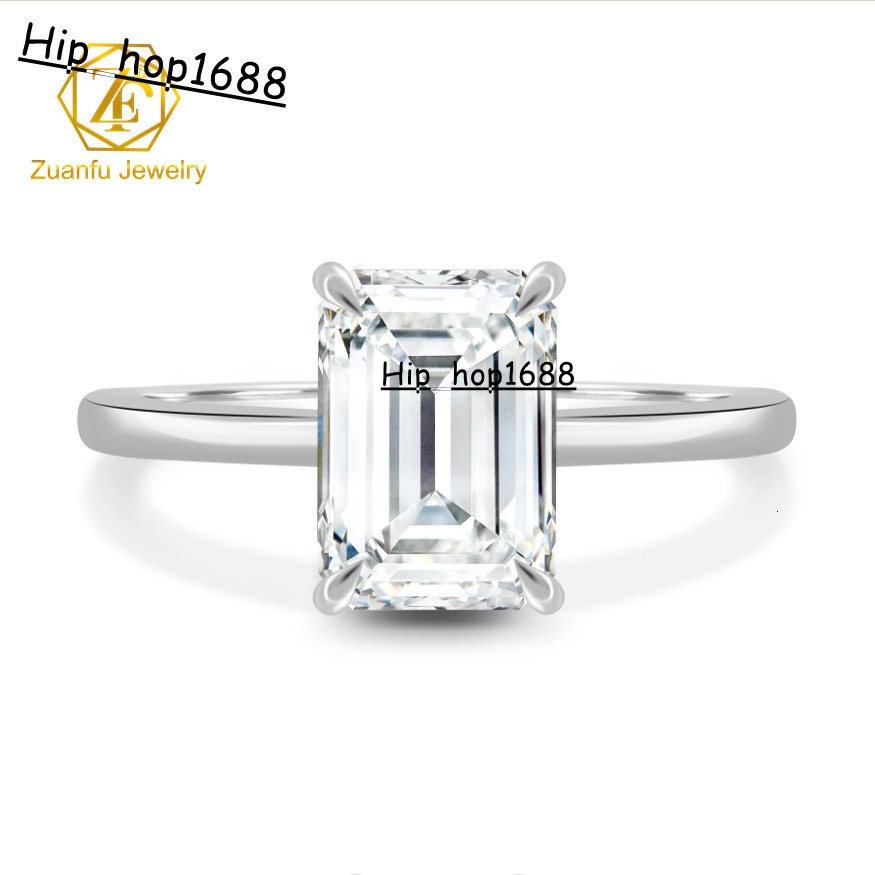 2025 Newest Fashion 925 Sterling Silver 18K White Gold D Color VVS Emerald Cut Moissanite Wedding Rings Women Engagement Gifts