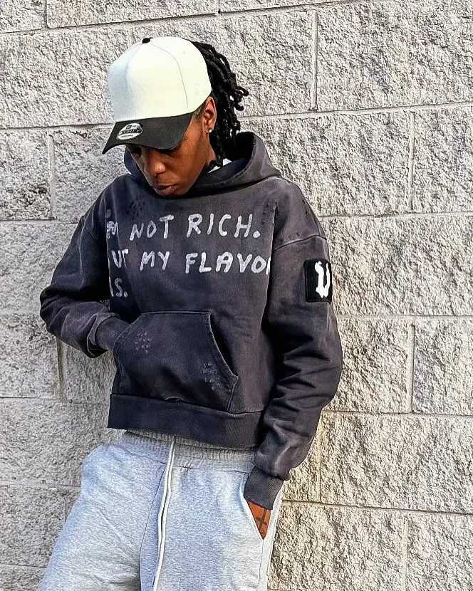 2K Retro Hip Hop Sweatshirt Sweatpants 2-Piece Set Double Waist Patchwork Drawstring Sports Pants Tracksuit Men Print Hoodie Suit XJ250731