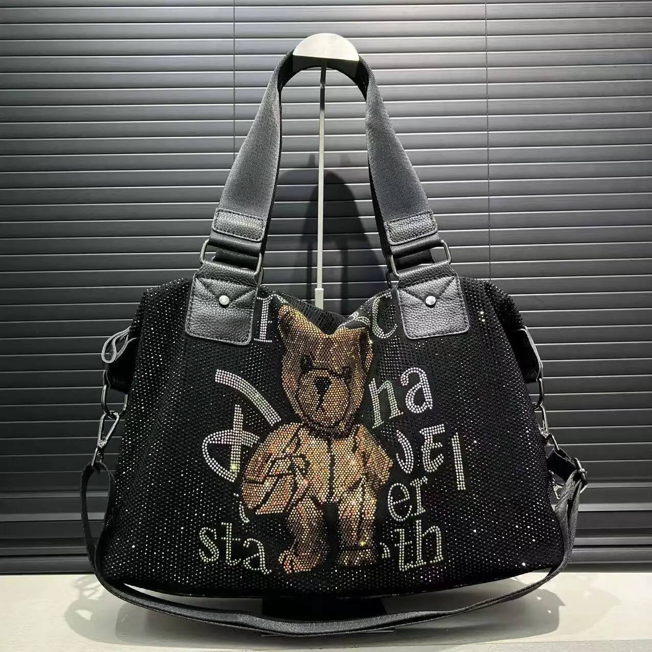 Ladies' fashionable dia jewelry cute teddy bear handbag, large capacity, personalized, elegant, shiny shoulder bag high-quality
