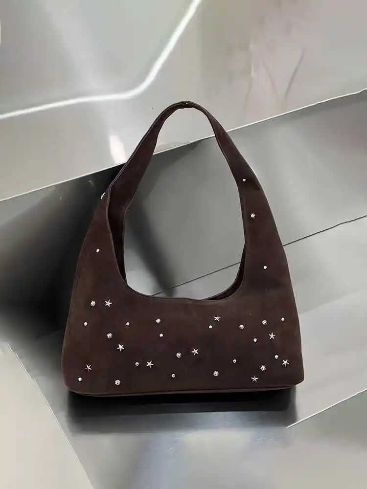 FAshion Stars Beading Handbags Women Autumn New Chic Design Vintage Suede one Shoulder Bags Trend All-maTChed Underarm Bag Y250730