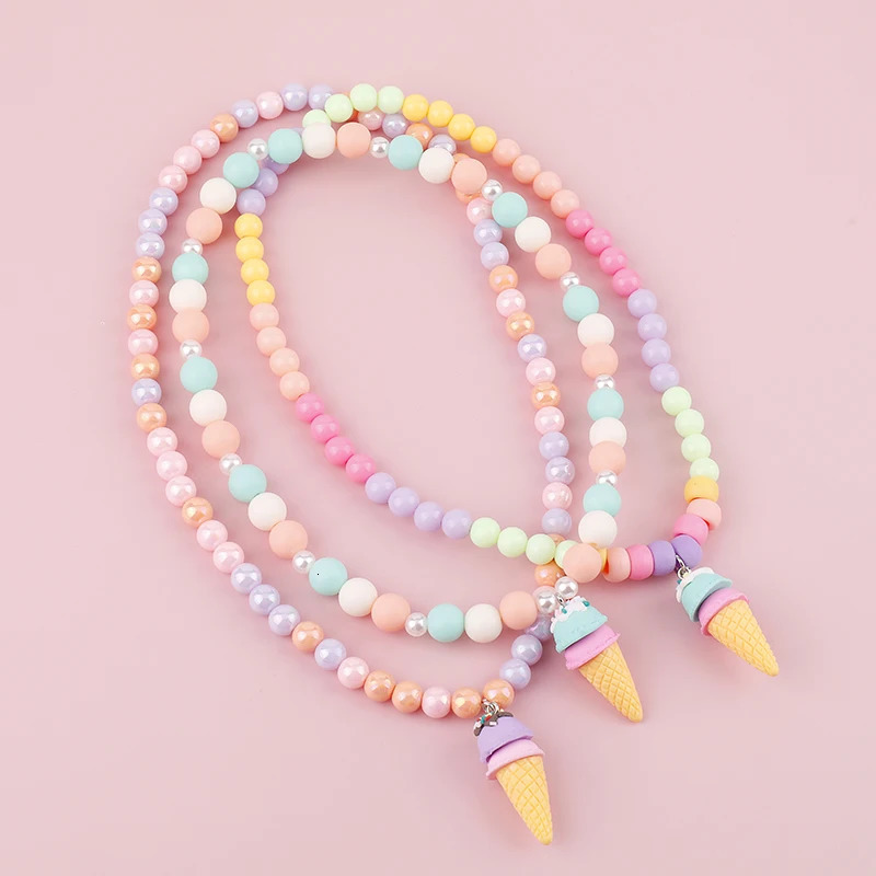 Makersland Kids Necklaces for Girls Ice Cream Pendant Beaded Resin Necklace Candy Color Cartoon Cute Jewelry Christmas Presents 250729
