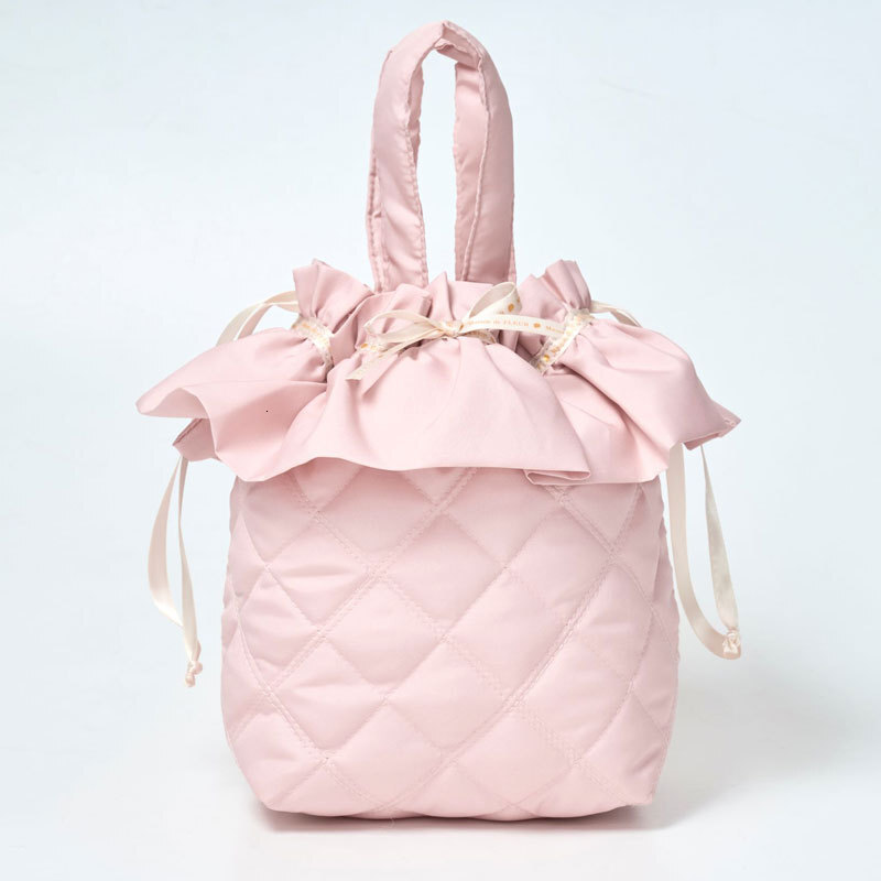 Diamond-shaped Bucket Bag Pink Designer Bag for Women Fashion Nylon Ruffled Drawstring Handbag