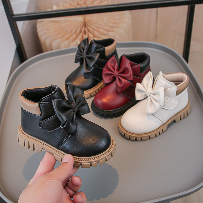 Korean Girls Martin Boots Big Bow Decoration Sweet Cool Girls Autumn and Winter Shoes