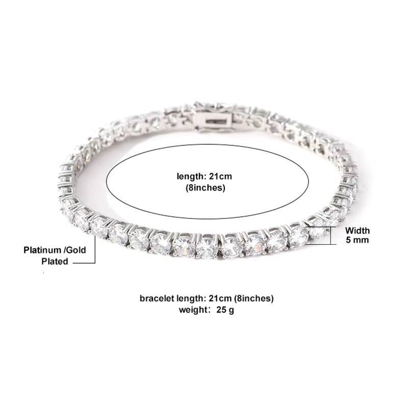 Fashion Shining Jewelry 925 Silver Round Diamond Bracelet Single Row Iced Diamond VVS 4mm 5mm 6mm Moissanite Tennis Chain