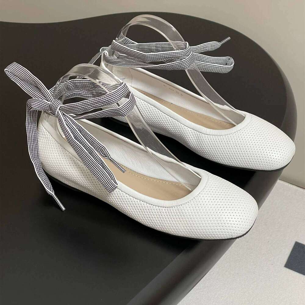 New Women Size34-43 Genuine Leather Ballet Flats Ankle Strap Square-Toes Solid Colors Designer Shoes Zapatillas De Mujer caf