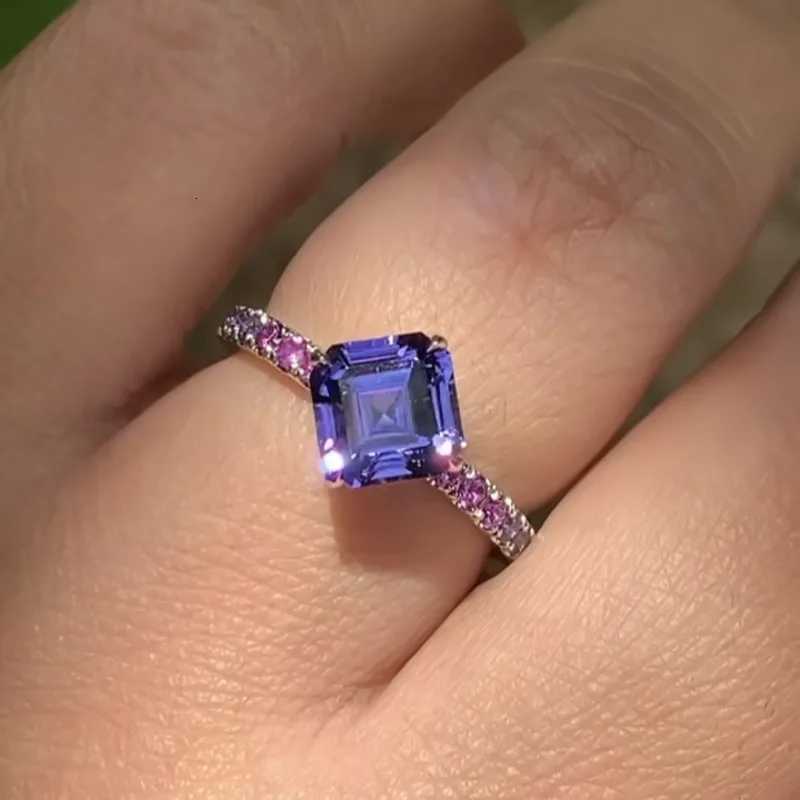Attractive Silver Color Square Round Rings for Women Purple Stone Rings Jewelry Party Hift y250730
