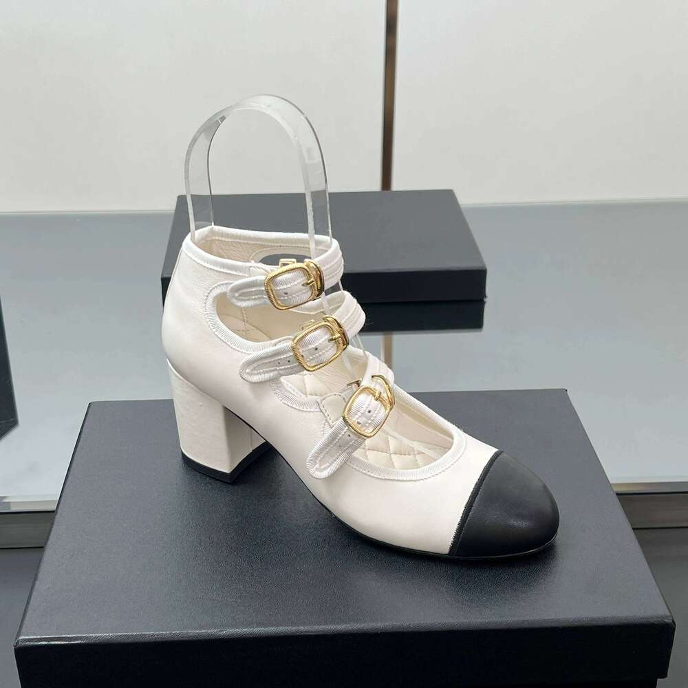 New Women Size35-41 Genuine Leather Pumps Mary Janes High Heels Mixed Colors Round-Toes Designer Shoes Zapatillas De Mujer 48d