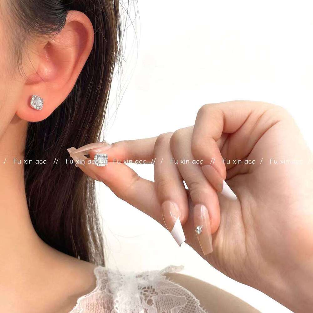 Gentle Lady Natural Jadeite Blue Green Tone High-end Personality Square Round Snowflake Shape Versatile Earrings for Women 7d7