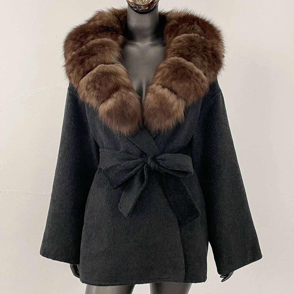 Designer Clothing GENHUA Fashion Outerwears Commute Belt Real Wool Coat Female 2025 New Winter Clothing Women Natural Fox Fur Woolen Jacket Fashion