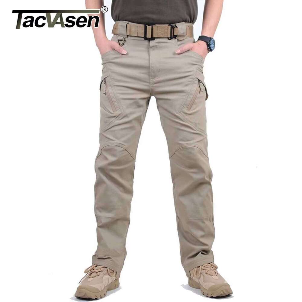 TACVASEN IX9 City Cargo Mens Multi Pockets Work Cotton Stretch Casual Trousers Outdoor Training Hiking Pants Male