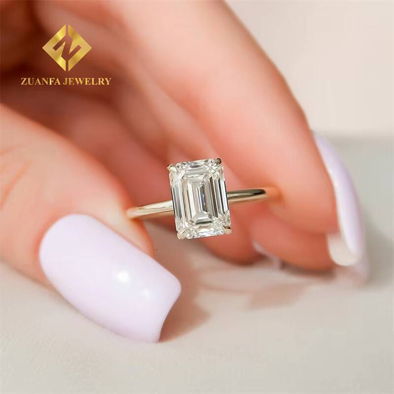 10K Gold Emerald Cut Diamond Mossanite Wedding Rings Custom Design AU750 Mossanite Wedding Rings