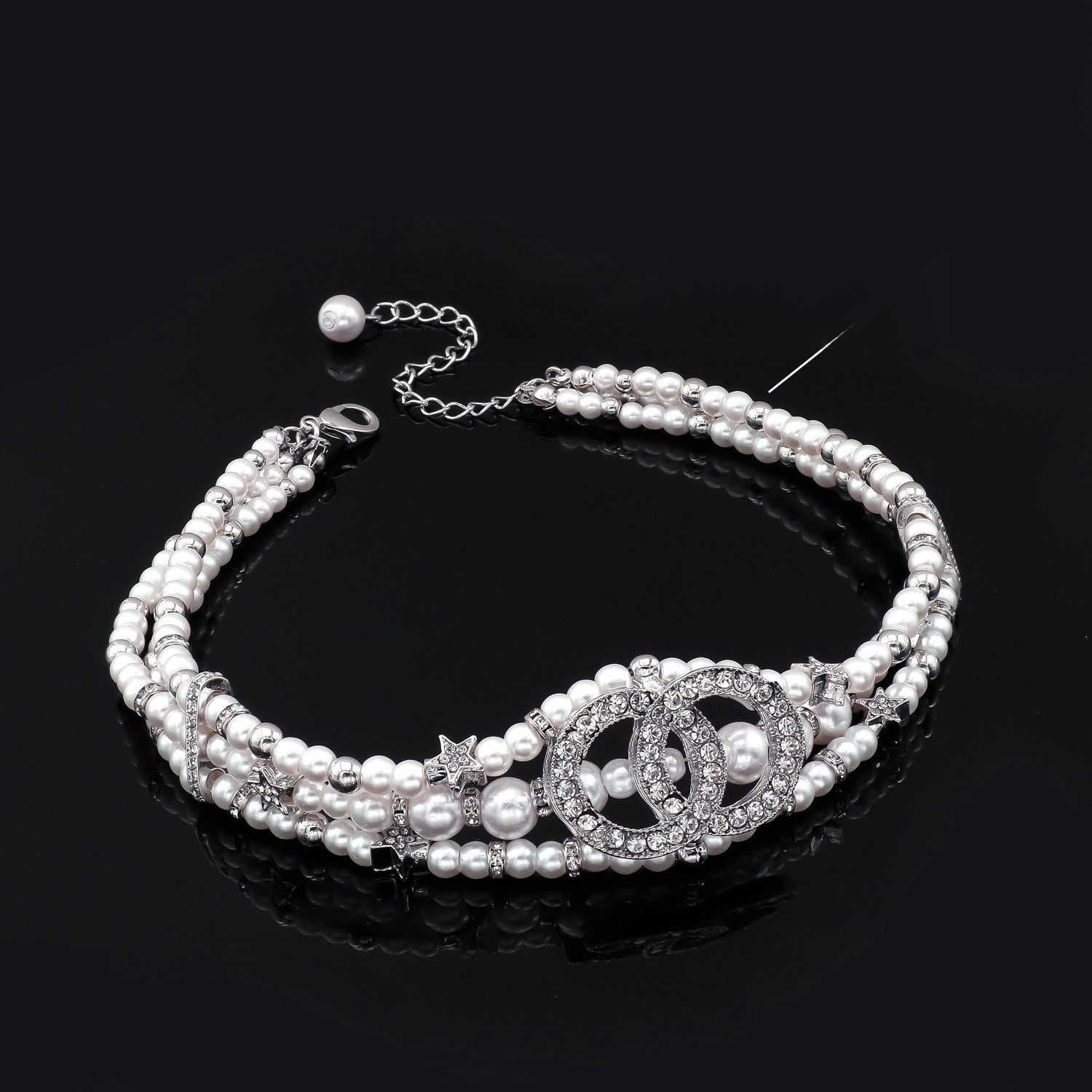 Pearl Inlaid Diamond Double C Necklace Designer bracelet Xiang Family Collarbone Chain Xiang Grandma Pearl Madam Choker Necklace