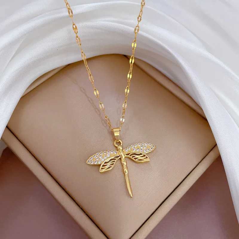 316L Stainless Steel Personality Dragonfly Pendant Necklace For Women Fashion Girls Clavicle Chain Party Jewelry Gifts D Z250731 Z250910