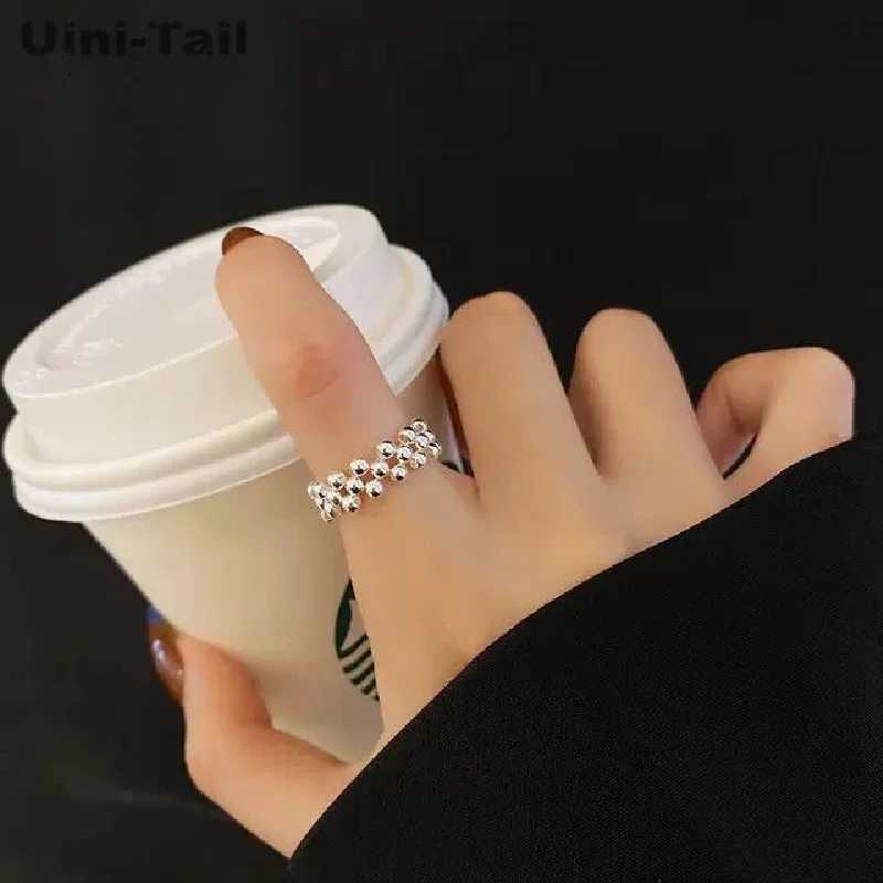 925 Tibetan Silver Small Round Bead Open Ring Temperament Personality Trendy Flow Feeling Cold Wind JK072 y250730