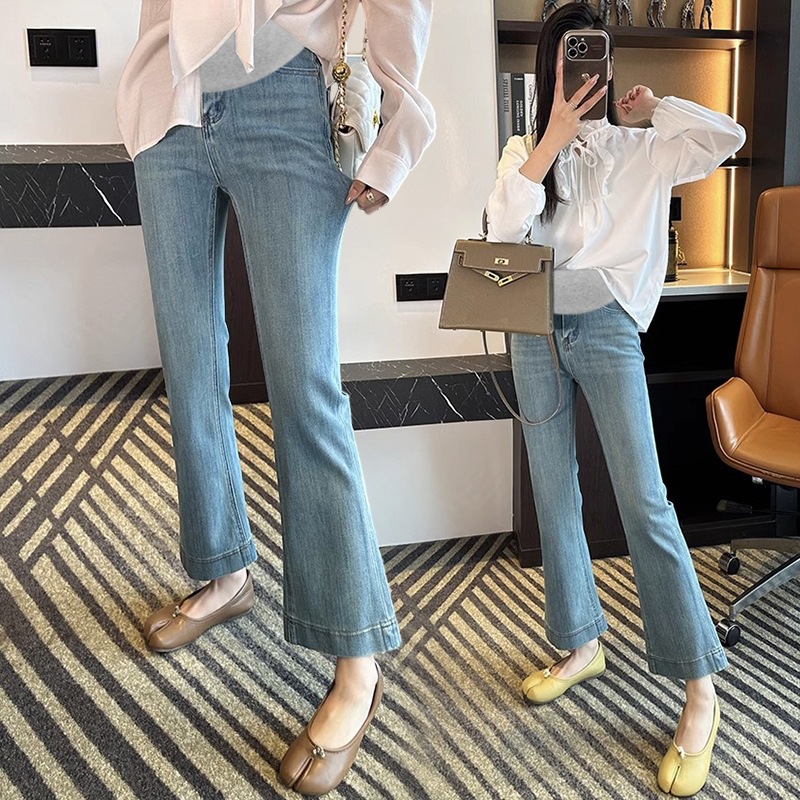 Pregnant Woman Long Jeans Spring Drawstring Waist Plus Size Maternity Denim Trousers with Pockets Pregnancy Pants