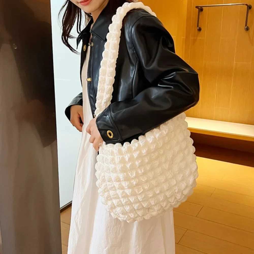 Square Padded Shoulder Bag With Nice Pleated Bubbles Large Capacity Armrest Bag Solid Color Embroidered Cross Bag For Women Y250730