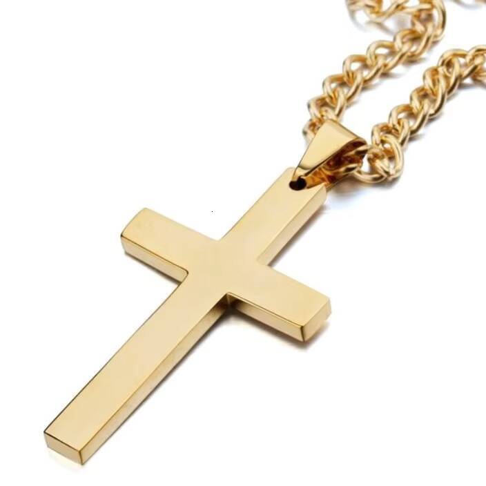 Hot Sale Simple Cross Pendant Necklace 18K Gold-plated Titanium Steel Stainless Steel Cross Necklace Men Women Jewelry Wholesale
