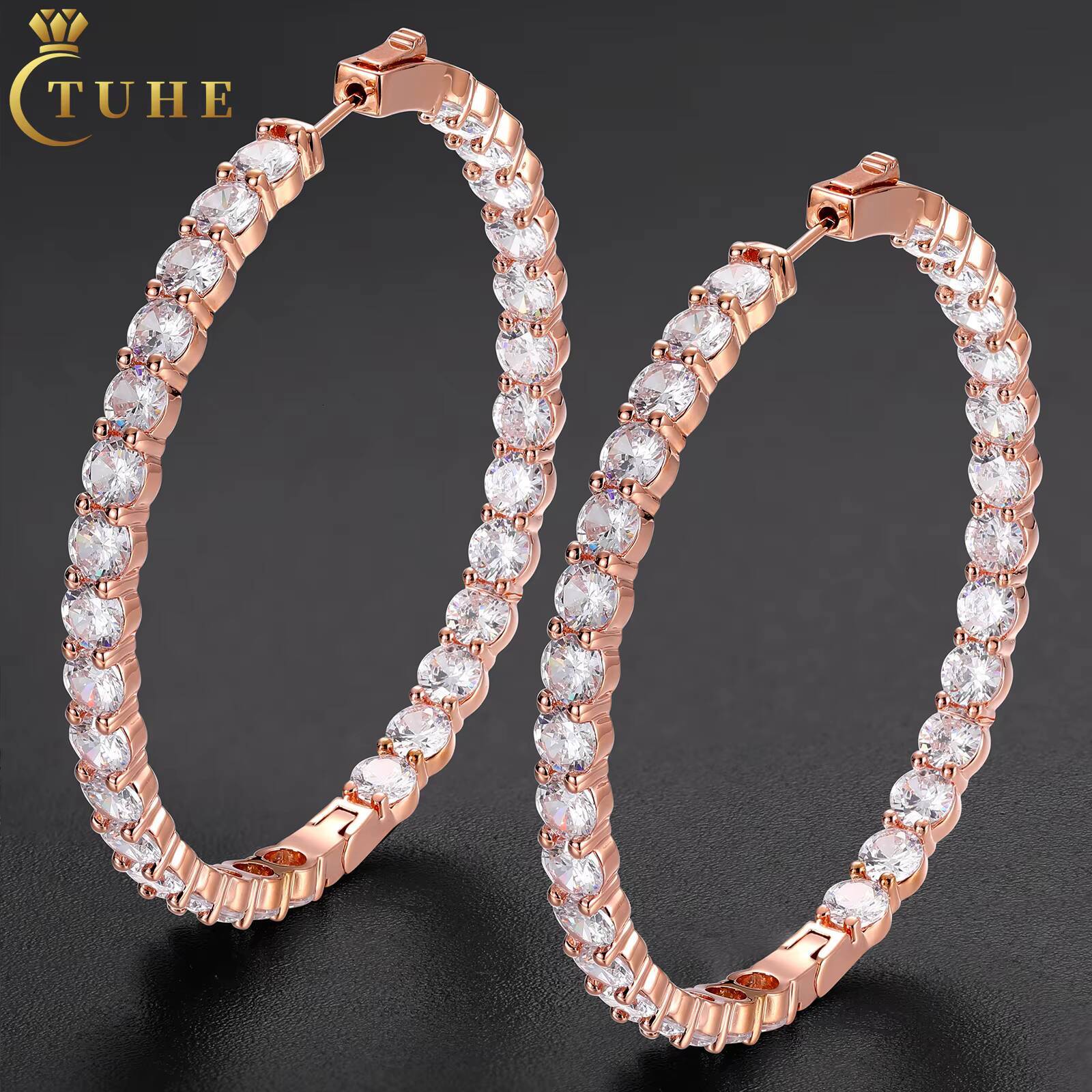 Luxury 68mm Width Big Hoop Earrings Fashion Real Gold Plated 925 Sterling Silver VVS Moissanite Diamond Earrings for Women