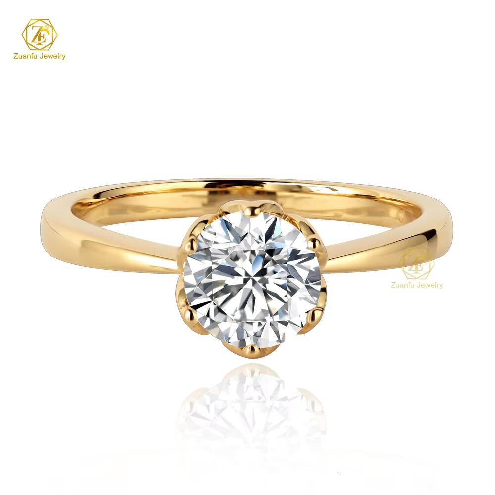 Beautiful 6.5mm 1CT Moissanite D VVS Diamond Ring Fashion Design in 14K 18K Yellow Gold Passes Diamond Tester