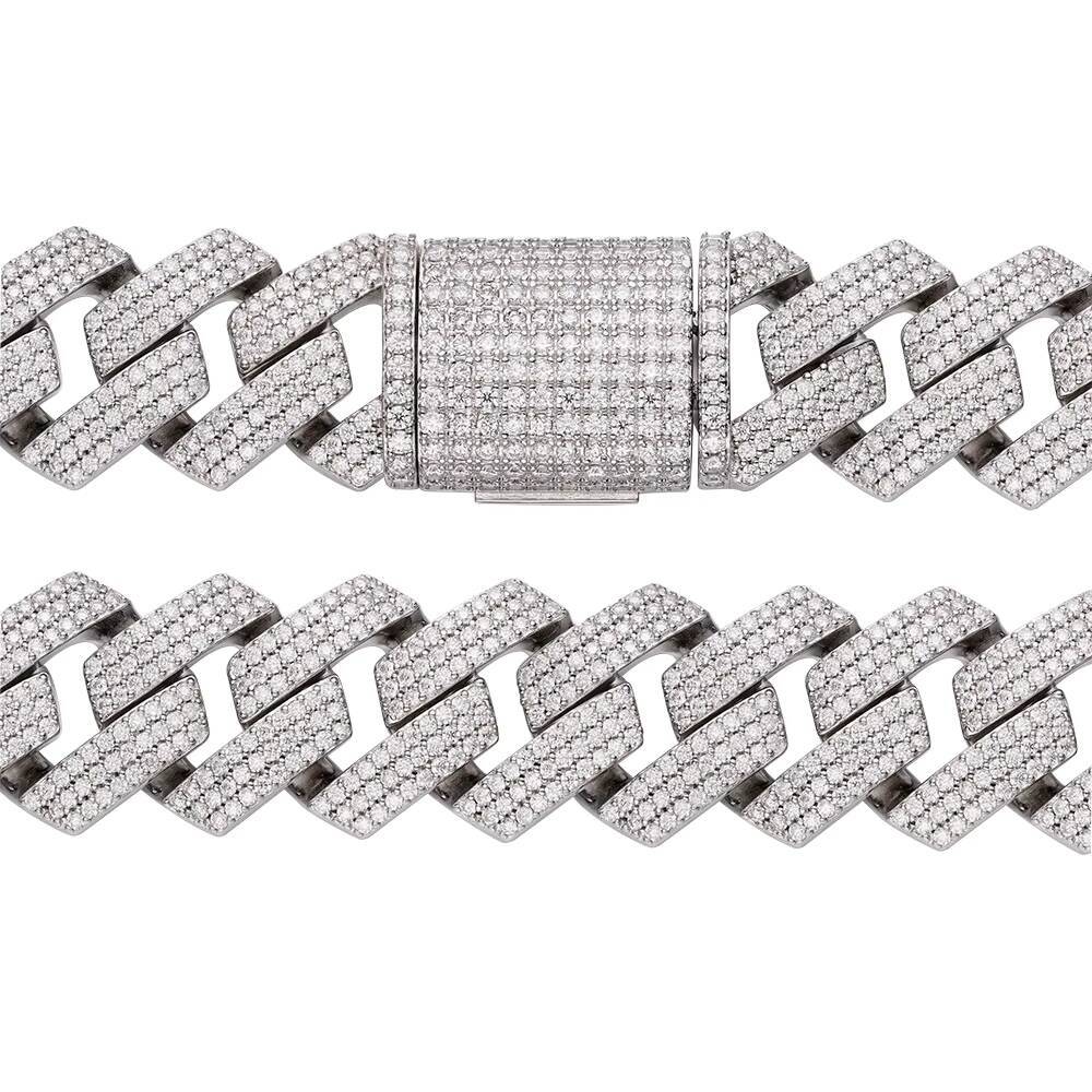 Hip Hop Custom Three Row Stone 22mm 24mm Moissanite Diamond Cz Ice Miami Cuban Link Chain Ice Out Big Chunky Gold Cuban Chain