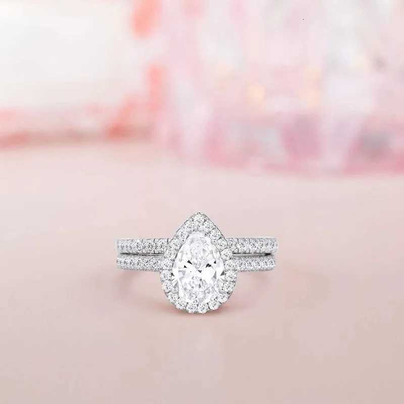 TIGRADE 925 Sterling Silver Wedding Band Teardrop Bridal Rings Sets Halo Cubic Zirconia Solitaire Engagement Ring For Women Size y250730
