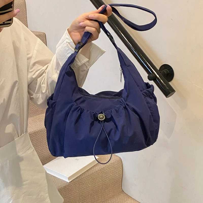 Simple Womens Nylon Shoulder Bags Large Capacity Ladies Drawstring Pocket Crossbody Bag Solid Color Female Tote Purse Handbags Y250730