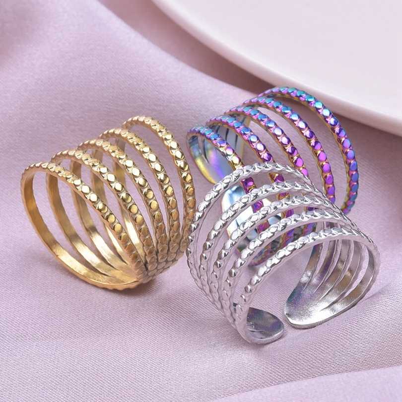 1/3Pcs Stainless Steel Women Irregular Hollow Textured Chunky Open Rings DIY Personality Vintage Multi-Layer Men Rings Jewelry y250730