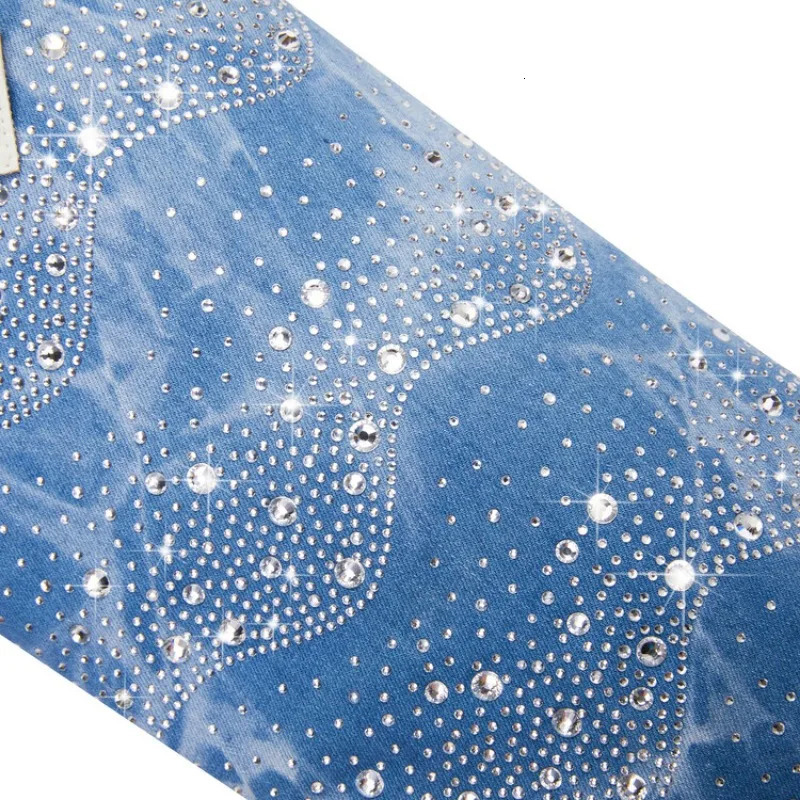 Internet Celebrity Rhinestone Denim Chelsea Boots Color Pointed 6cm Thick Heel Boots Rural Holiday Womens Shoes 35-43 250729