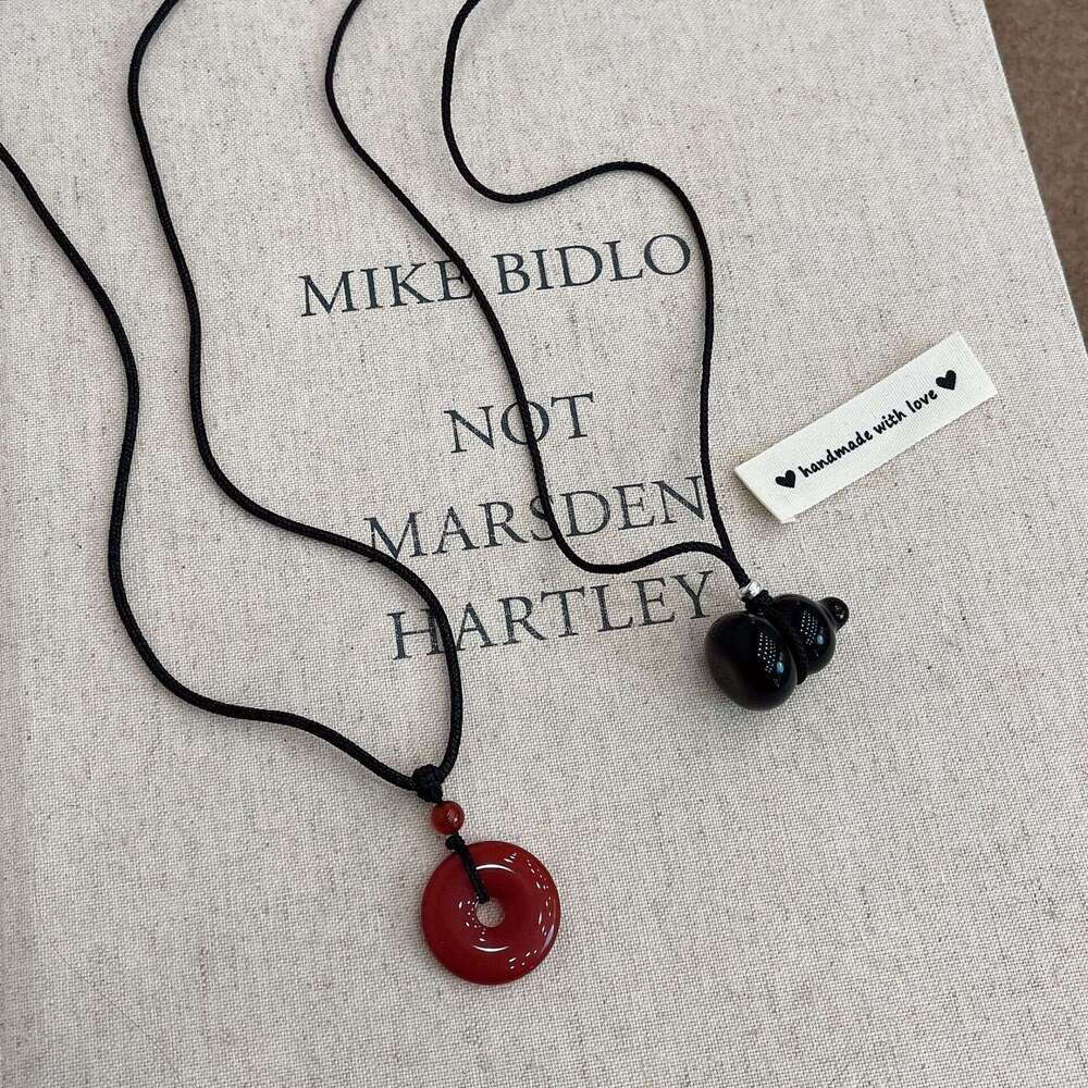 Natural Cinnabar Buckle Pendant for Men and Women, Birth Year Original Mineral Purple Gold Sand Red Rope Sweater Chain Peace Necklace 906