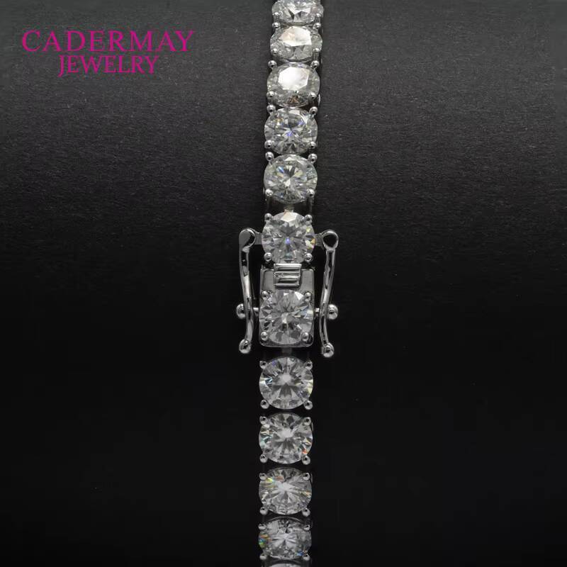 Cadermay Hip Hop Jewelry 3-5mm Round Pure 925 Silver Moissanite Diamond D Vs1 Tennis Chain Bracelet