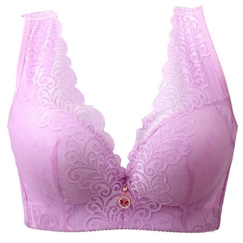 Plus Size Lace Push Up Bra Wireless Deep V Neck Sexy Gather Brassiere Adjustable Thin Cup Comfortable Bralette Top Backless Vest Z250730
