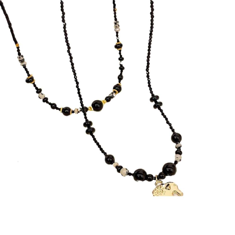 New Chinese Style Black Onyx Necklace Niche Design Minimalist Clavicle Chain Layered Light High-end Accessory for Women e06