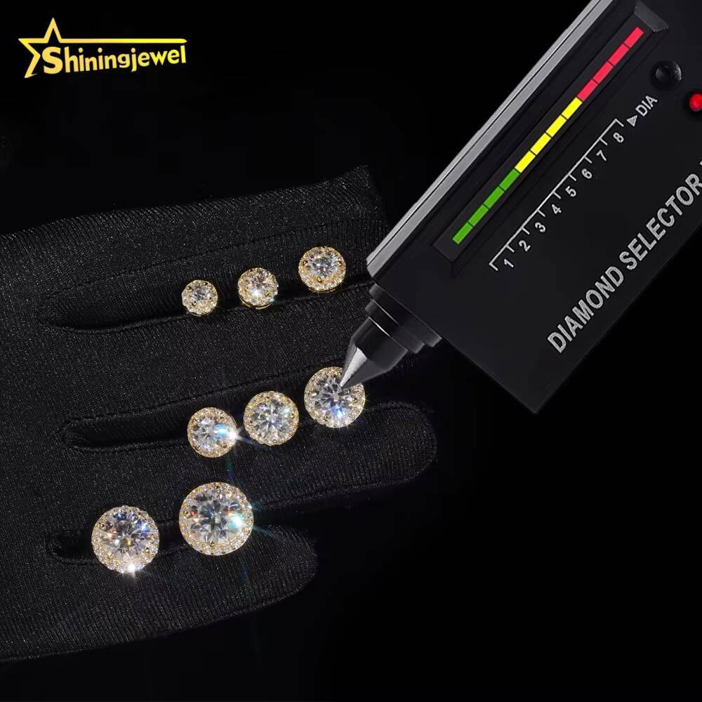 Full Range of Size Hot Sale Hip Hop Jewelry Bezel Setting Ear Studs 925 Sterling Silver VVS Moissanite Stud Earrings Mens Women
