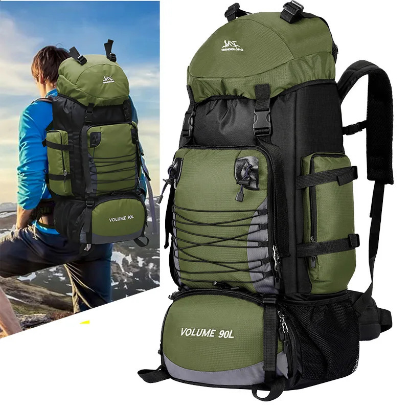 Large 90L Travel Bag Camping Backpack Hiking Army Climbing Bags Mountaineering Sport Outdoor Shoulder Rucksack Men Women 250729