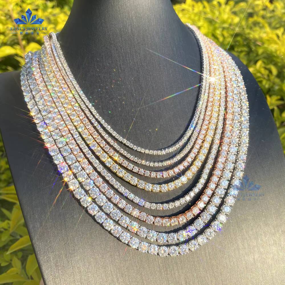 2025Hip Hop Jewelry 2mm 3mm 4mm 5mm 6.5mm Long Necklace 925S Silver VVS Moissanite Diamond Pass Diamond Tester Tennis Chain