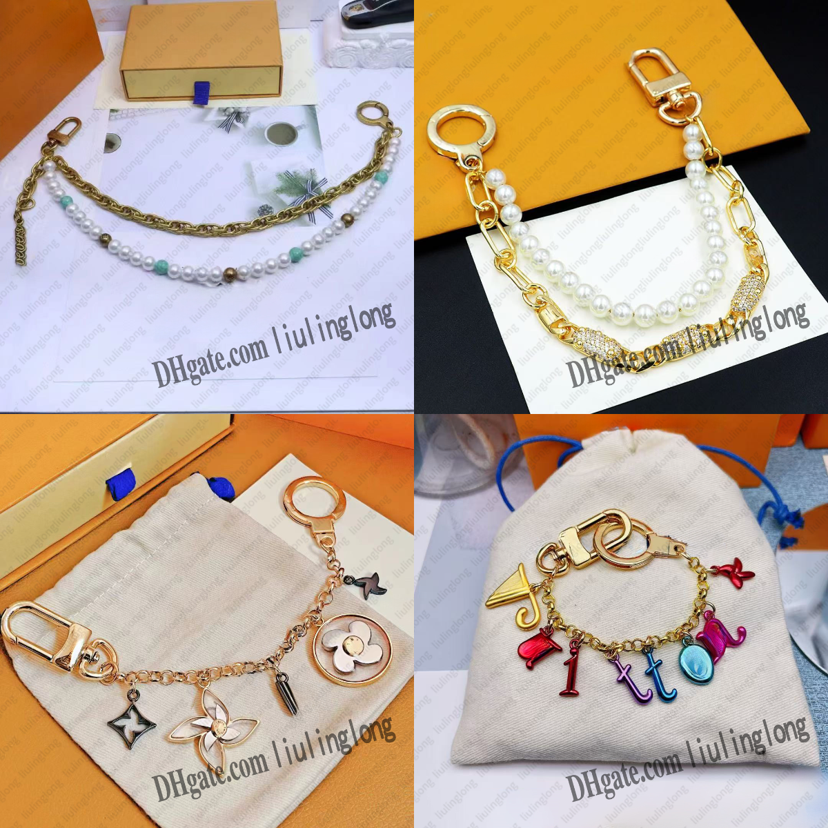 pearls chain belt bag charms designer luxury women blooming flowers chain bag charm chain gold sliver keychains mans accessory long belt chain high street
