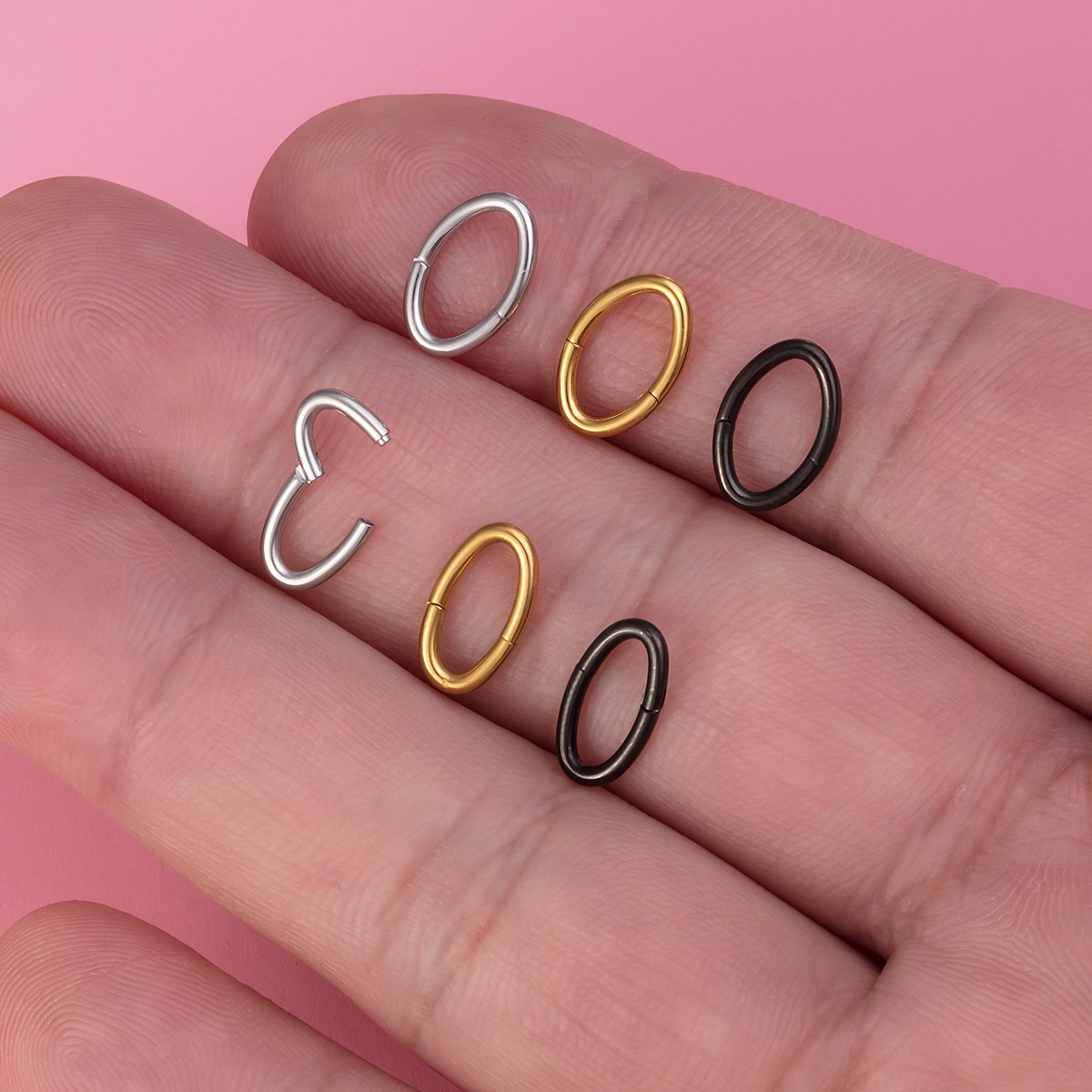 Elliptical eyebrow ring, hinged chain ring, stainless steel earrings, body piercing jewelry, ear bone ring wholesale