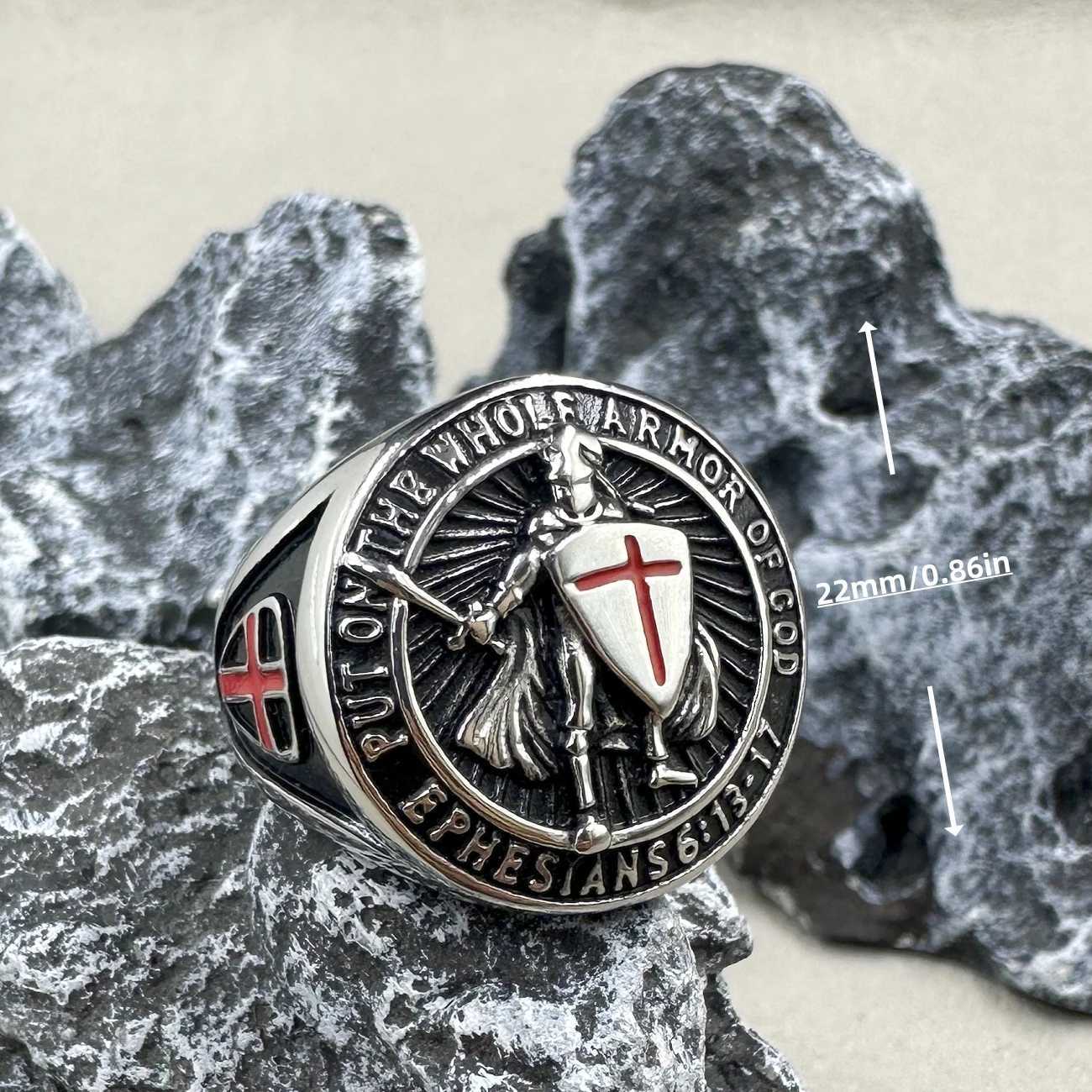 Hot Sale Mens Knight Cross Templar Ring Punk Stainless Steel Seal Jewelry Fashion Personality Hip Hop Rock Unisex Finger y250730