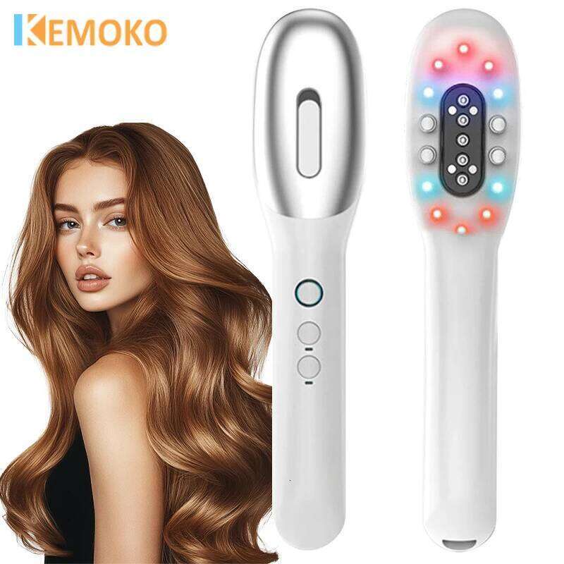 Electric Massage Comb Red Blue LED Light Therapy Vibration Medicine Scalp Oil Applicator for Growth Anti Hair Loss
