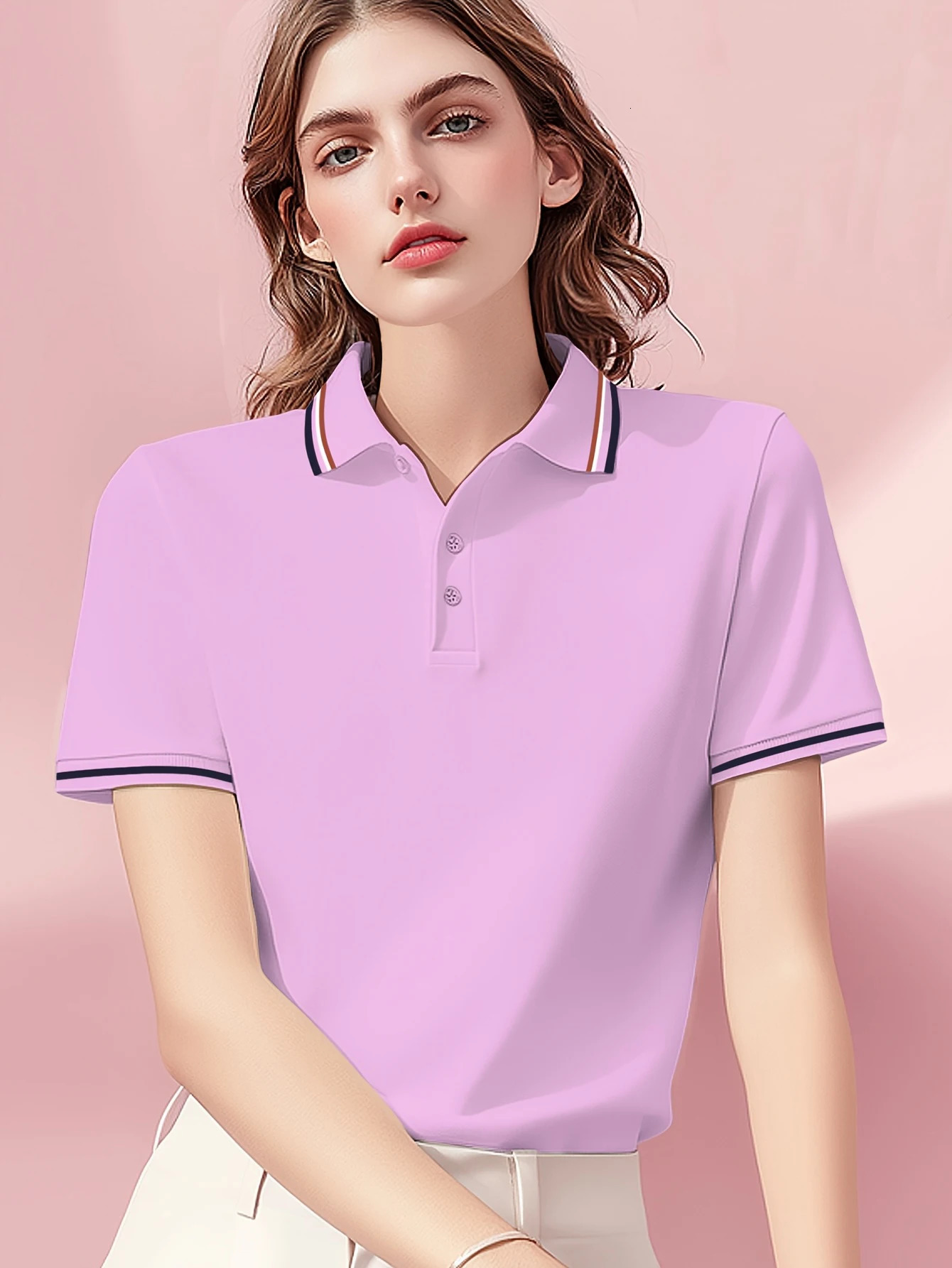 Solid Color Women Stripe Polo Shirts Fashion Culture TShirts Summer Hip Hop Sportswear Collar Casual Woman Short Sleeve y250729