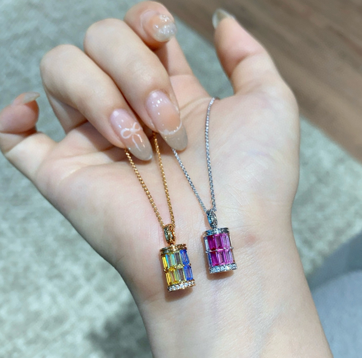 2025 Choucong Ins Top Sell Cylinder Pendant Vintgae Jewelry 18K Gold Fill Princess Cut Colorful 5A Cubic Zircon CZ Diamond Lover Women Elegant Clavicl