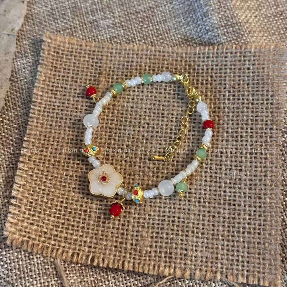 New Chinese Style National Trend Beaded Light Niche Roselle Flower Exquisite Bracelet Personality Versatile Best Friend Hanfu Accessory d02