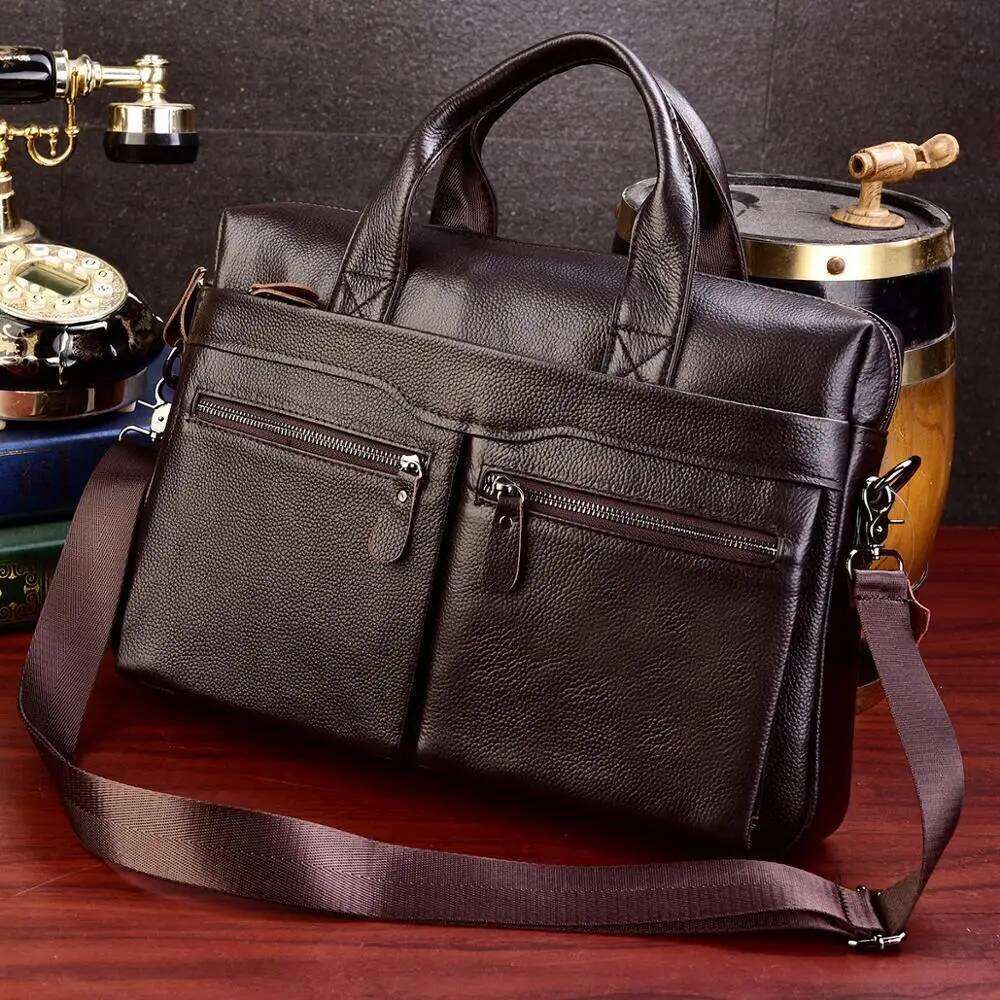 Business Laptop Bag Genuine Handbags Male Travel Briefcases Men High Quality Cowhide Leather Messenger Bags OLOEY