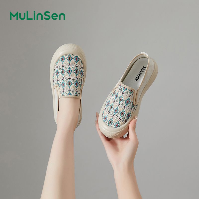 Mulinsen canvas shoes women's summer breathable thin lazy slip-on thick-soled lightweight old Beijing cloth shoes big toe shoes