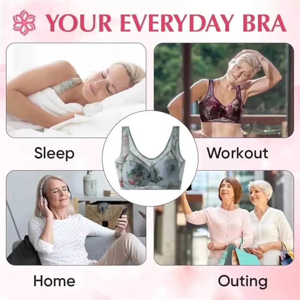 Women Ice Silk Lace Cooling Comfort Bra Buttonless Sexy Push Up Bra Seamless Bra Wireless Bralette Underwear Large Size Bra Z250730
